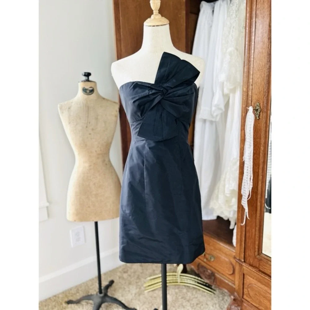 J.CREW Black Bow Monde Silk STRAPLESS DRESS Twist Knot Accent Fitted‎ NWT sz 2p